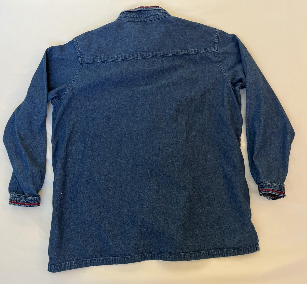 Bobbie Brooks Denim Embroidered Floral Shirt Button Up Tunic Womens XL Blue