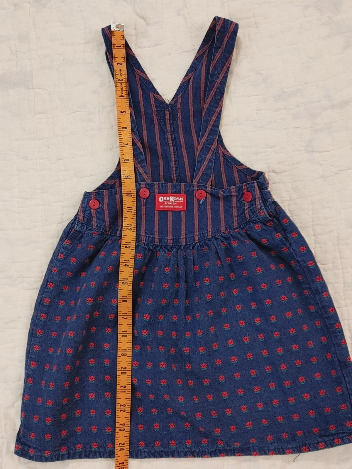 Vintage 80’s OshKosh B’gosh Denim Jumper Dress Girls 6 Made USA Overall Floral
