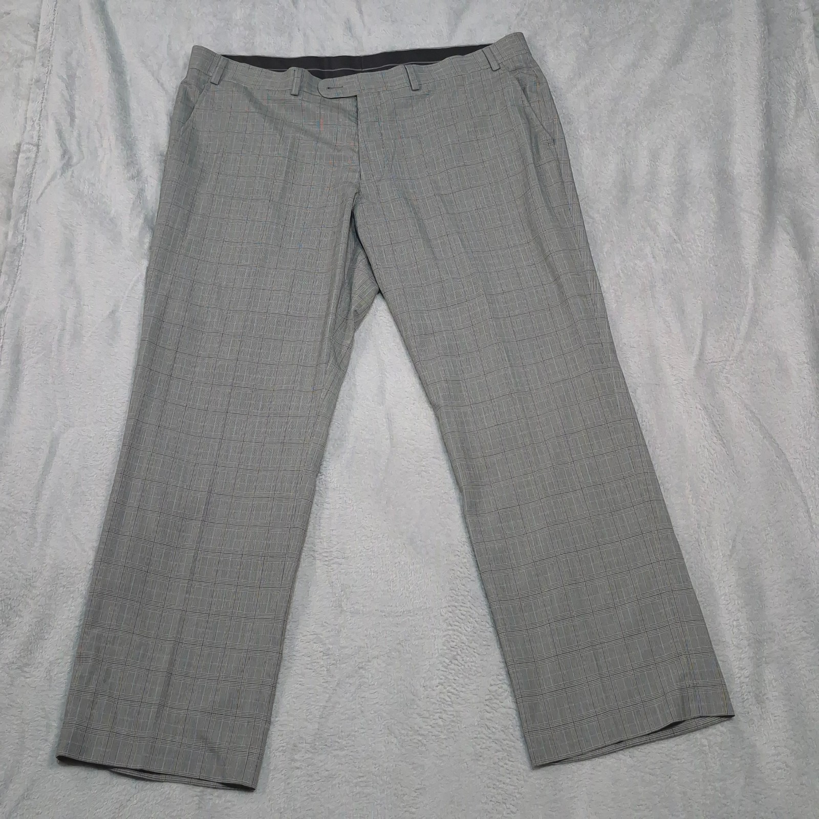 Perry Ellis Portfolio Dress Pants Mens 40×30 Gray Plaid Flat Front Chinos