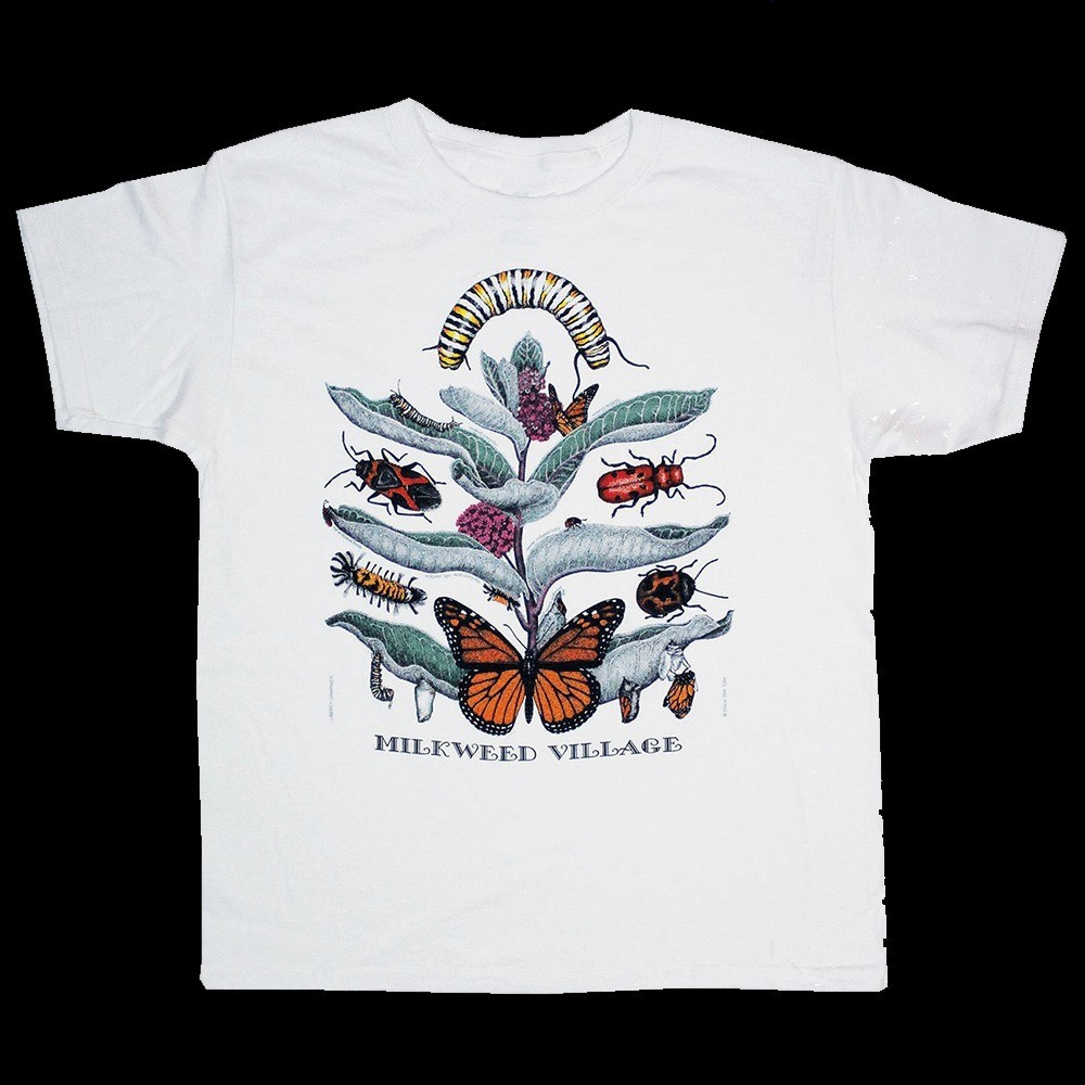 Monarch Butterfly Graphic Tee Milkweed Village Nature Illustration T-Shirt