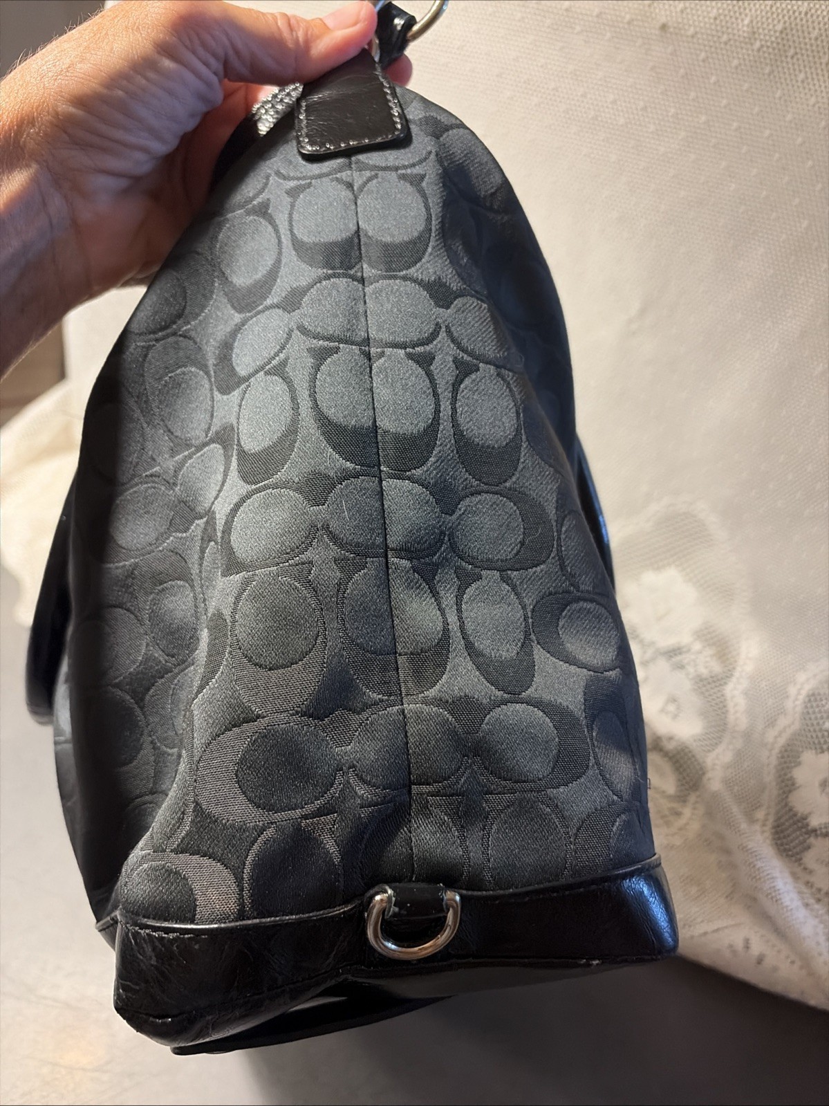 Coach Ashley Signature Sateen Large Satchel Black Canvas Leather Bag F15440 Nice