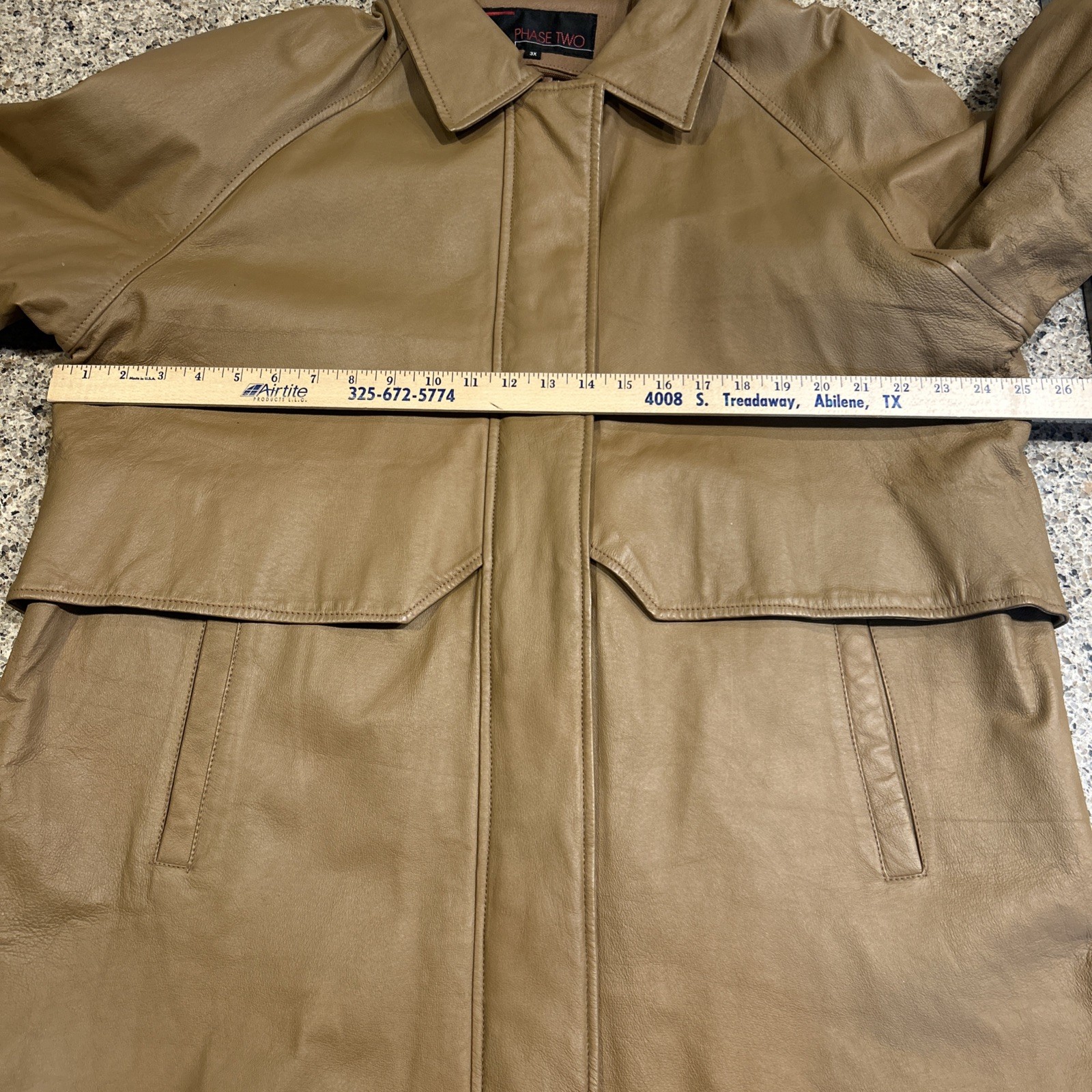 Vintage Phase Two 3X Brown Camel Leather Coat Mid Thigh Length GUC Zip Front