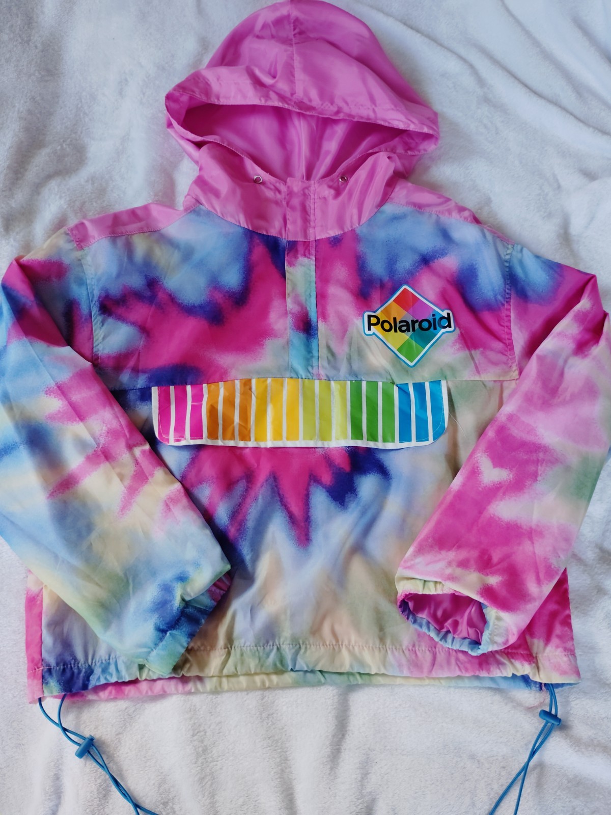 Womens Polaroid Windbreaker Pullover Jacket Tie Dye Retro Style L