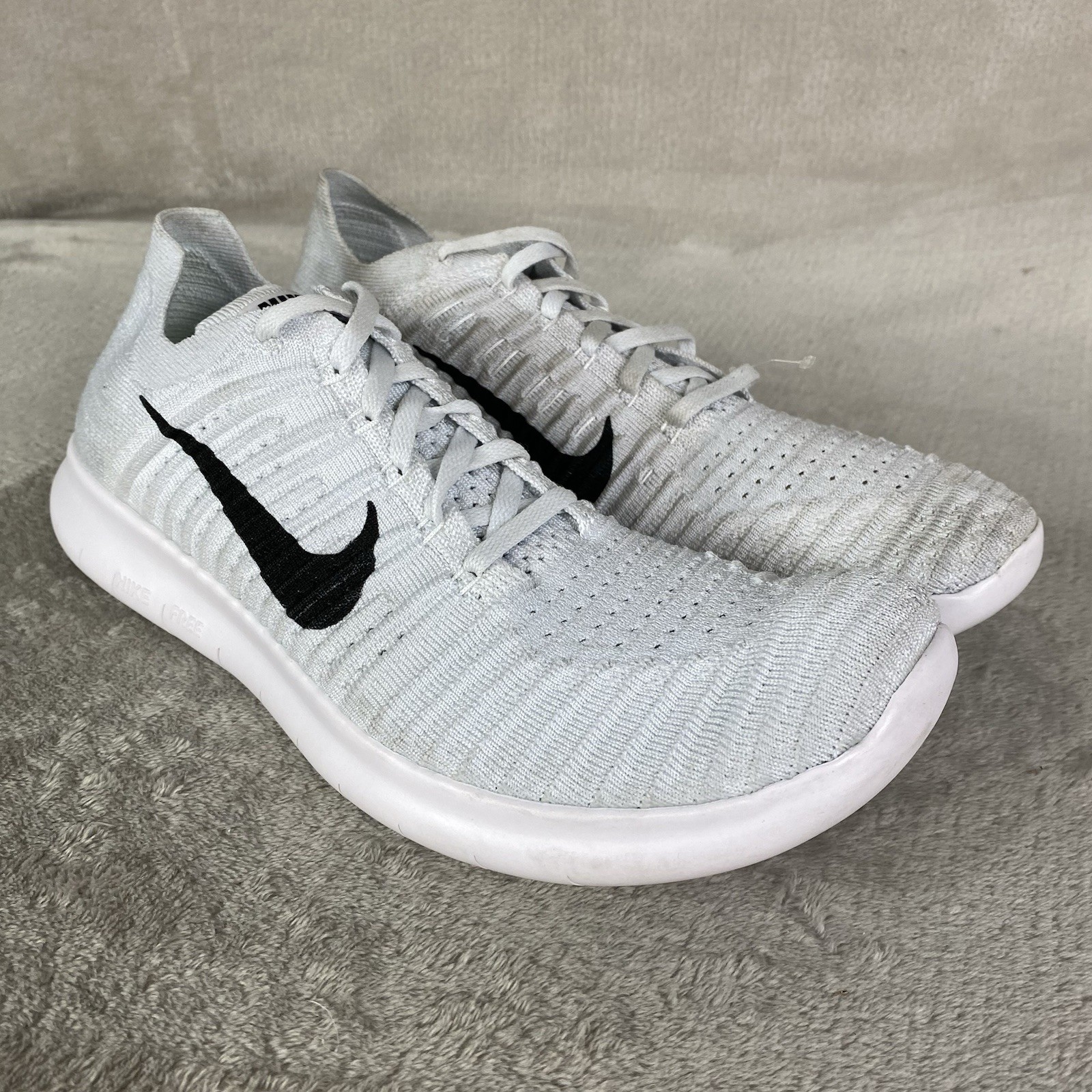 Nike Free RN FlyKnit Platinum White Mens Size 10.5 Running Shoes Code NEW