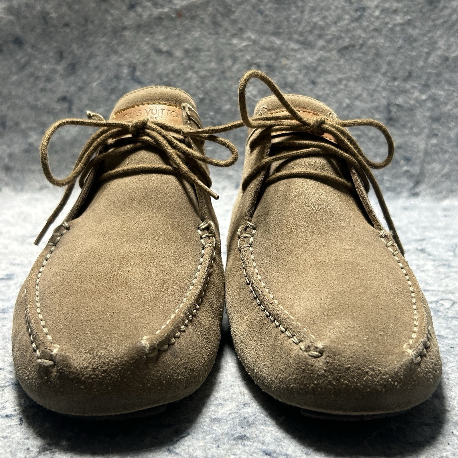 Louis Vuitton Suede TD0053 Shoes Tan Beige Size 38 Made in Italy LV