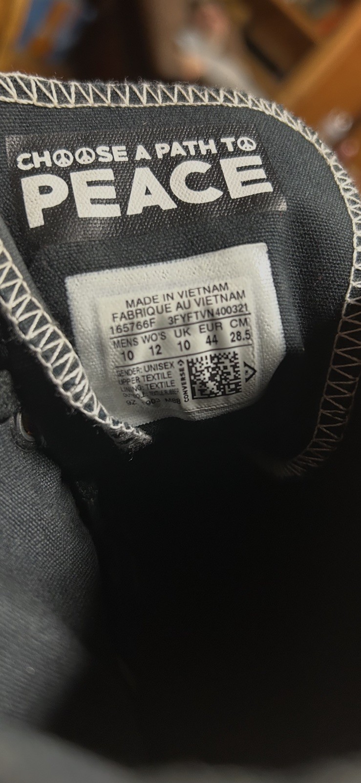 Converse MENS 10 Seek Peace Black White Chuck Taylor High Top Shoes Unisex