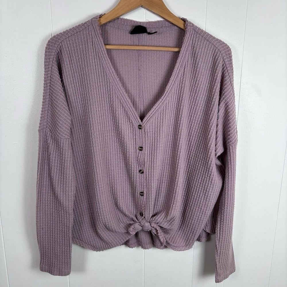 Urban Outfitters Out From Under Small Jojo Waffle Knit Top Tie Front Oversized