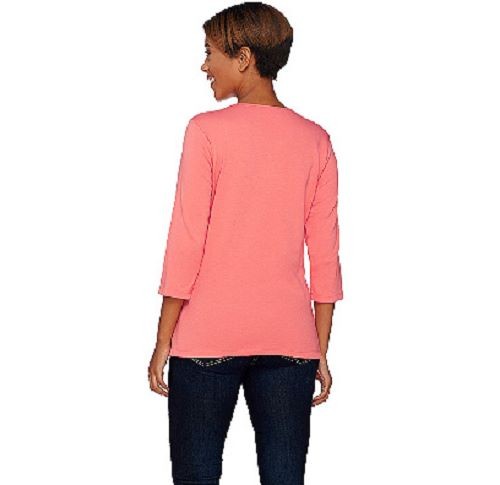 Quacker Factory Size 1X Lime Punch Sparkle Ruched Split V-Neck T-shirt