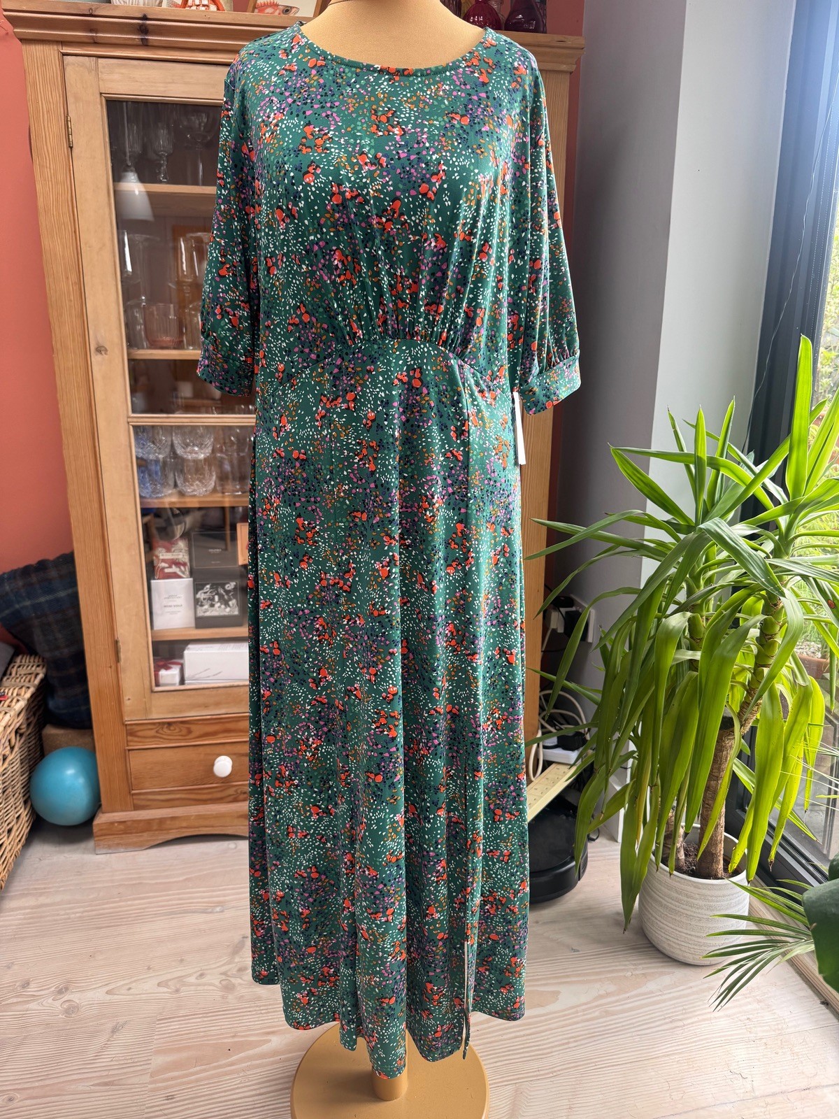 New!! Fabulous OASIS Green & Multicoloured Silky Jersey Midi DRESS, Large *6