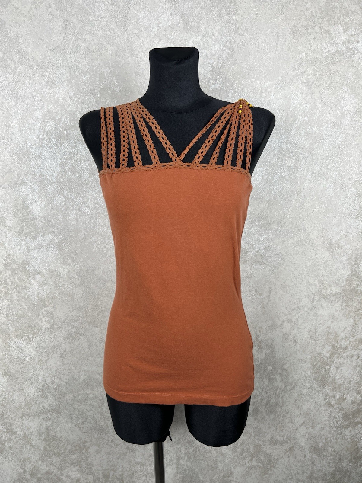 Vintage Jean Paul Gaultier Maille Top Terracotta Lace Beaded IT 42 S Fuzzi Y2K