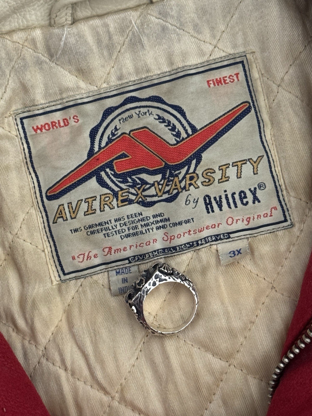 vintage Avirex NYC Rare Varsity Indian Chief Embroidered Zip Up Bomber Jacket
