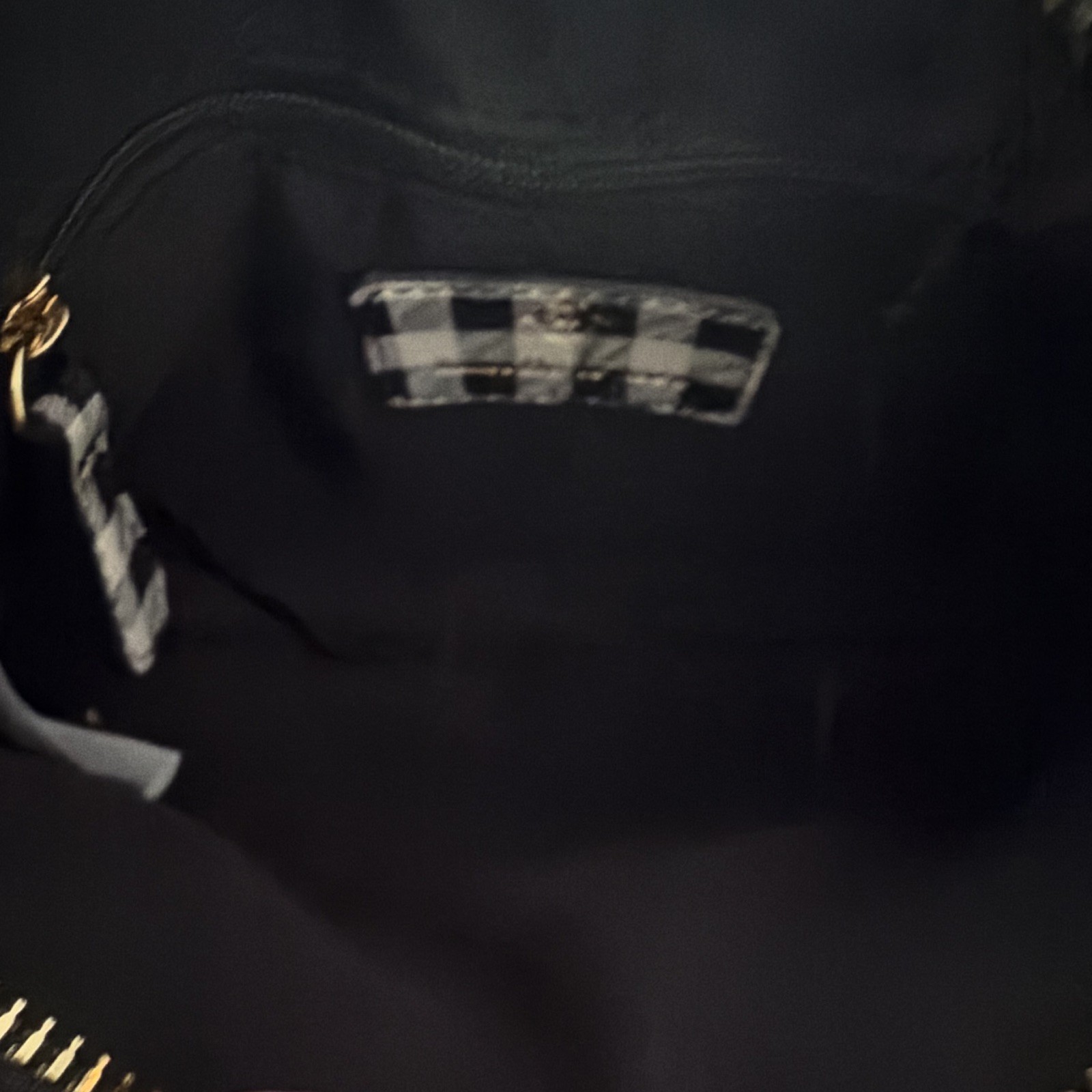 Nanette Lepore Black & White Gingham Zip Shoulder Bag Gold Chain Strap Purse