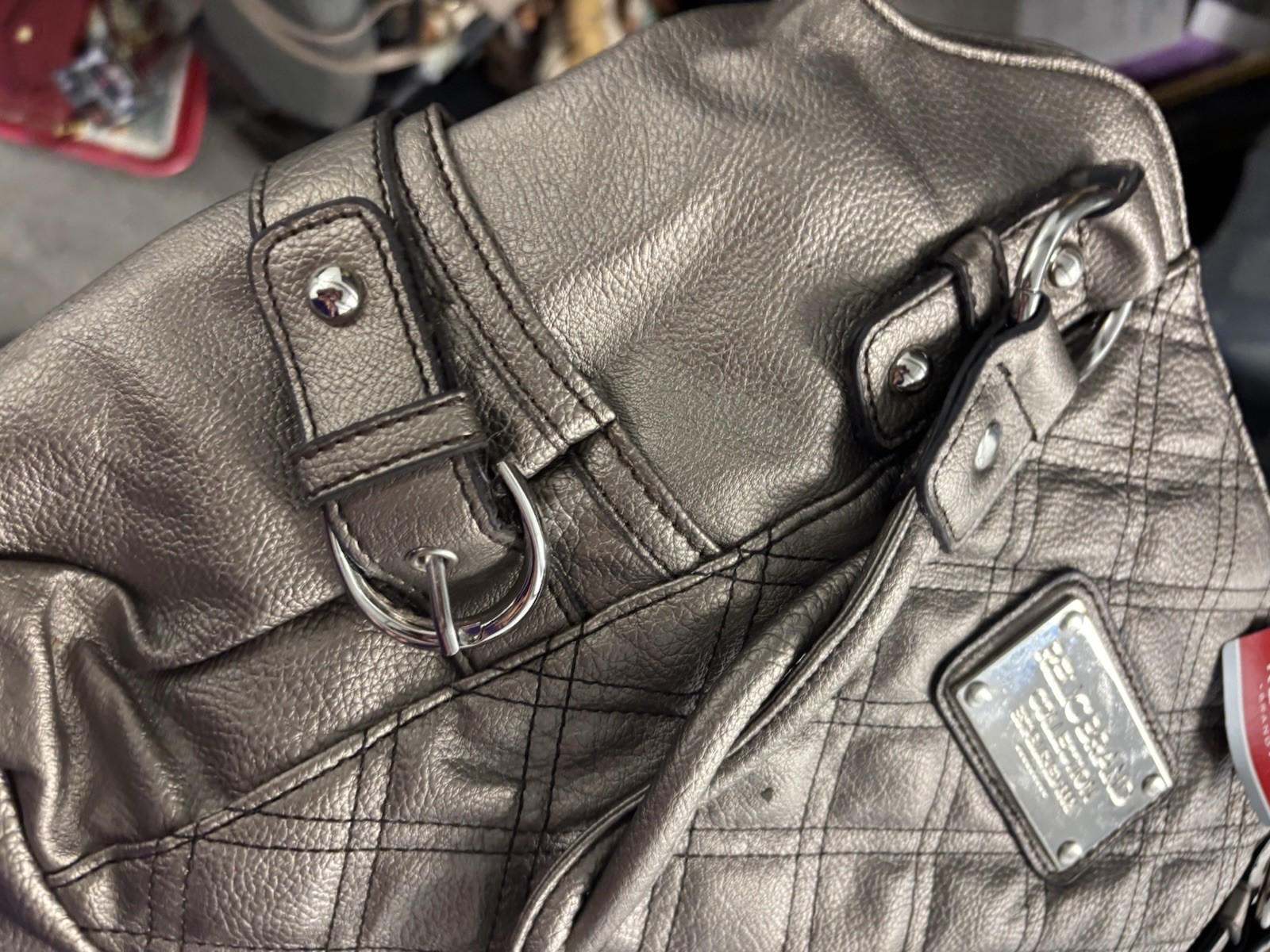 Relic Metallic Gray Quilted Satchel Top Handle Silver Hardware Zip, Magnetic