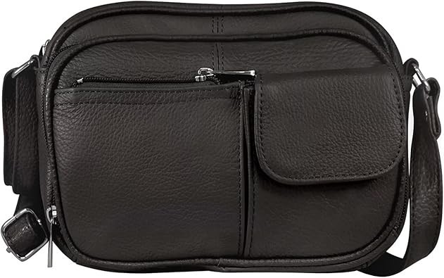 Cowhide Leather Women’s Shoulder Purse Small Cross Body Organizer Bag with Many