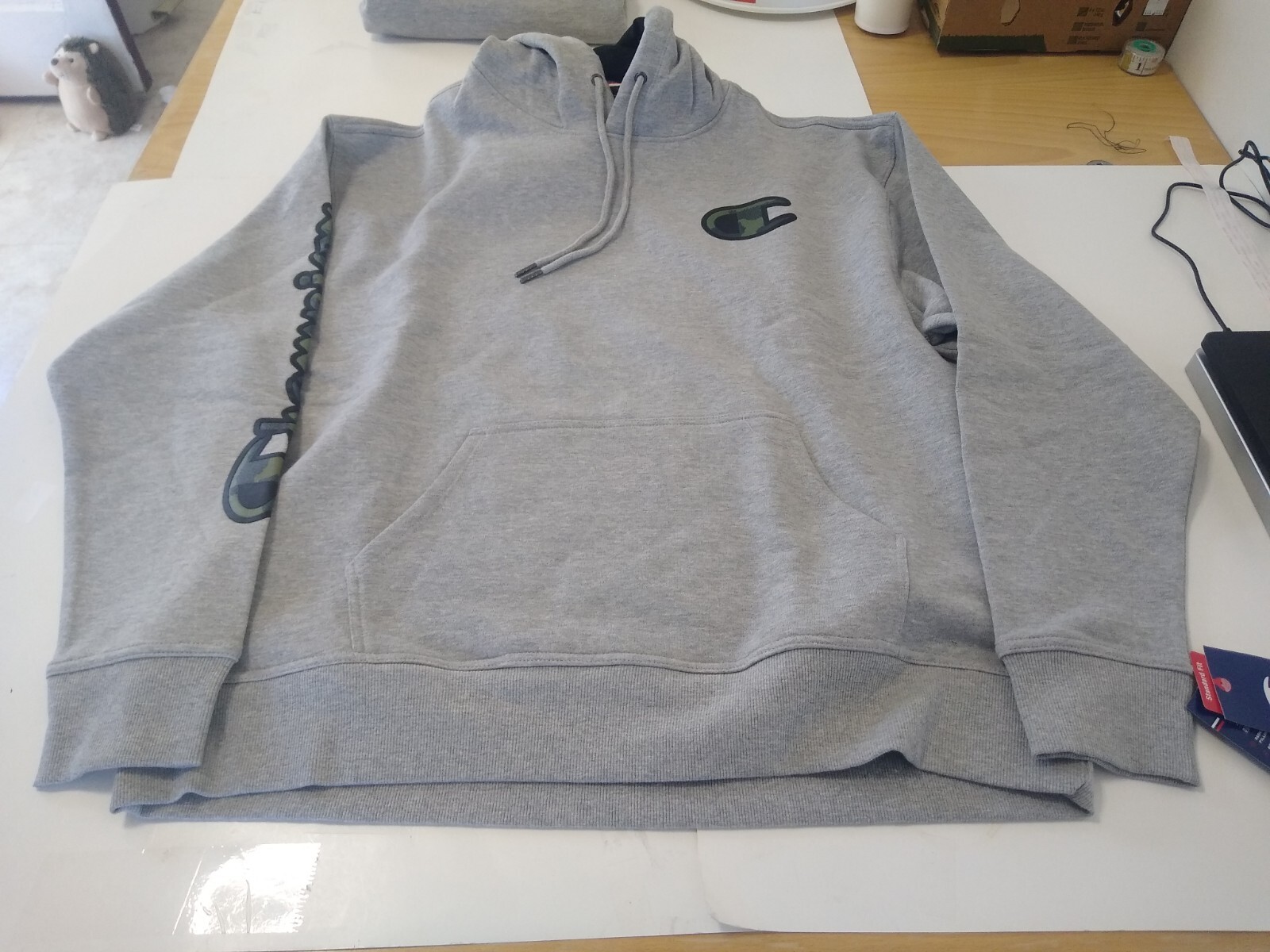 Champion powerblend graphic pullover hoodie mens XL oxford grey