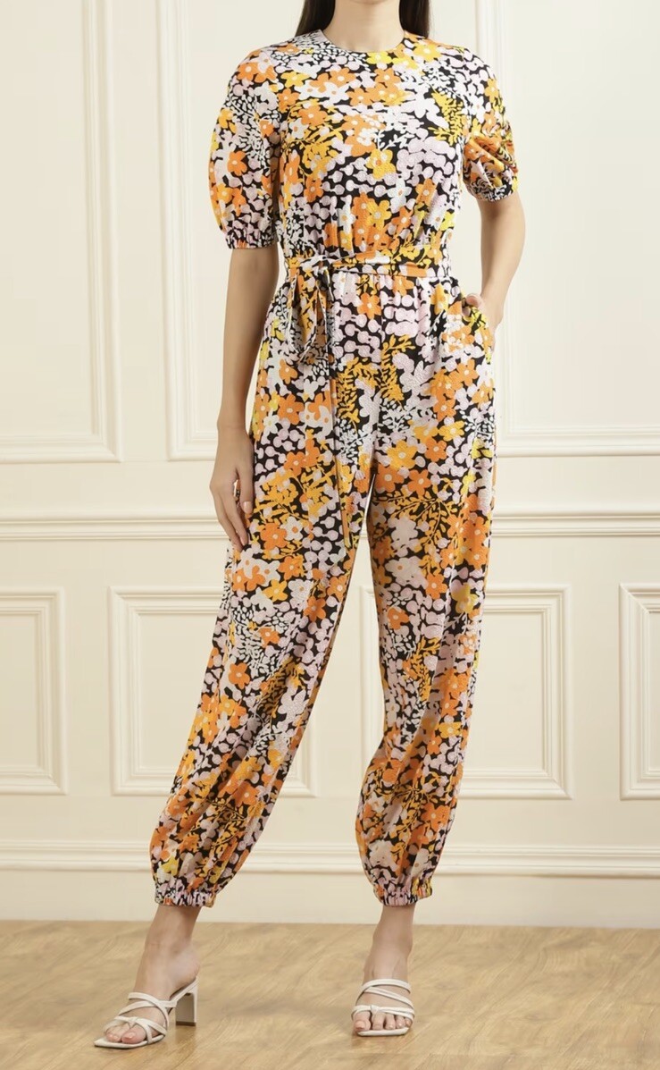 £220 TED BAKER YILENA BALLOON LEG JUMPSUIT WITH OPEN BACK YELLOW/MULTI Sz 0 6 8