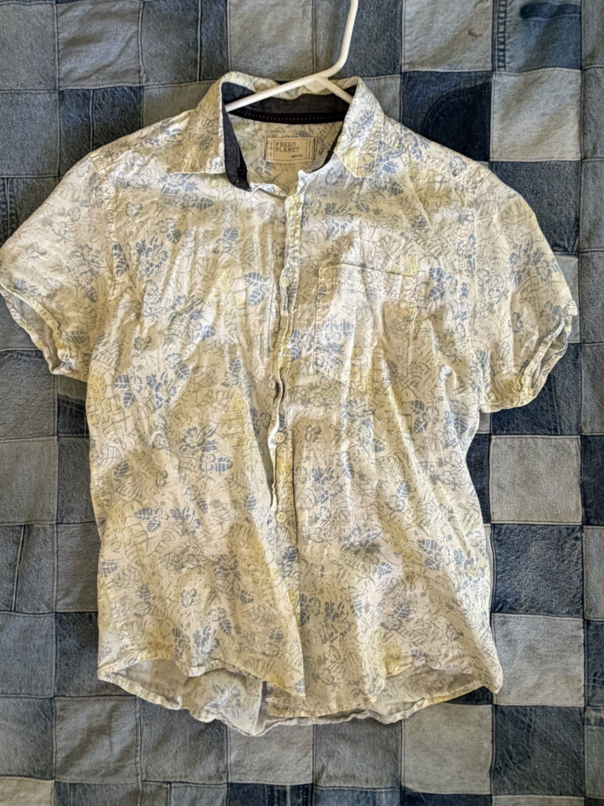 Free People men’s S Cotton Woven White/Blue Floral