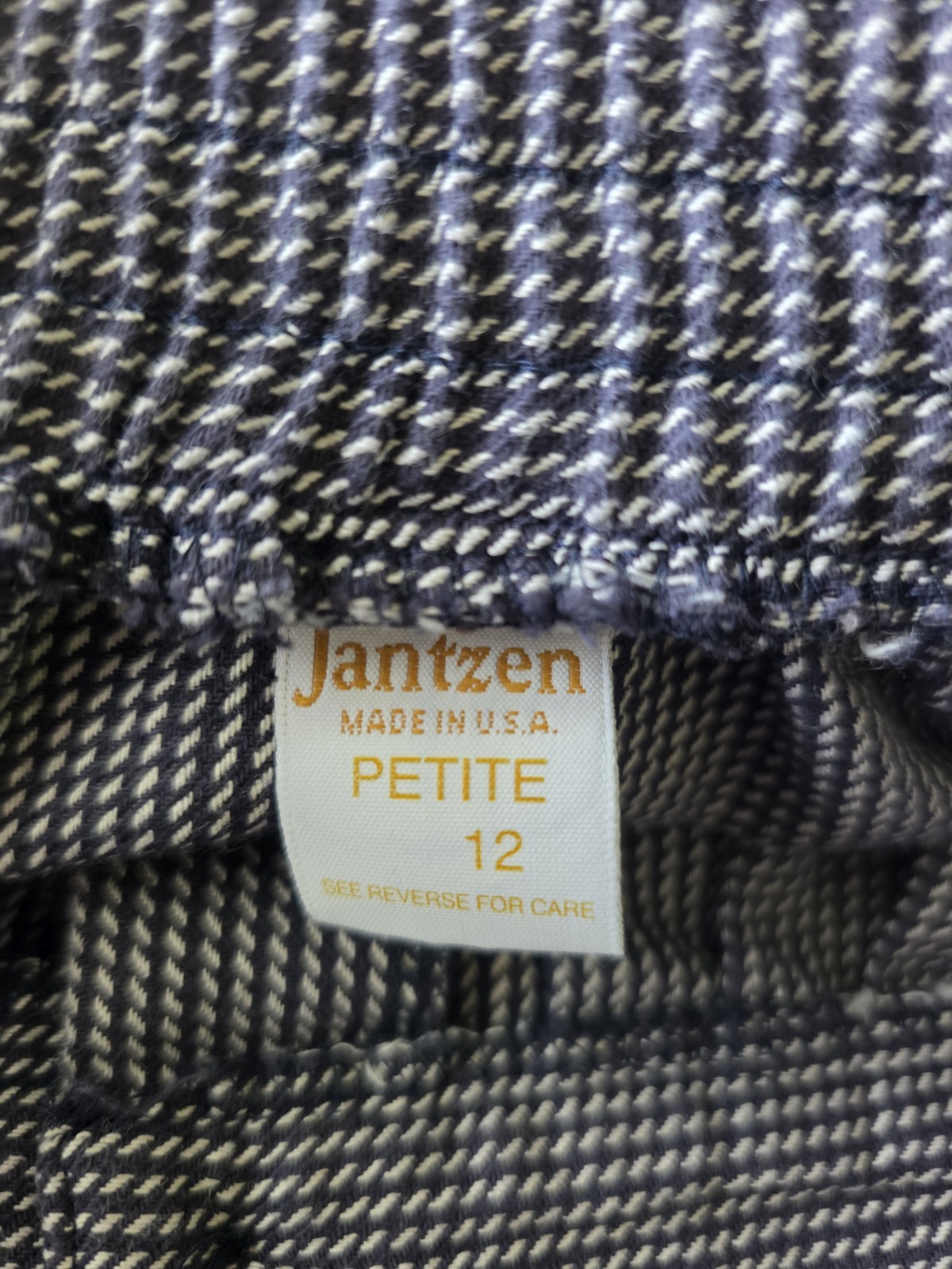 Jantzen Vintage Petite Button Front A-Line Gray Check Skirt Sz 12 Made In USA