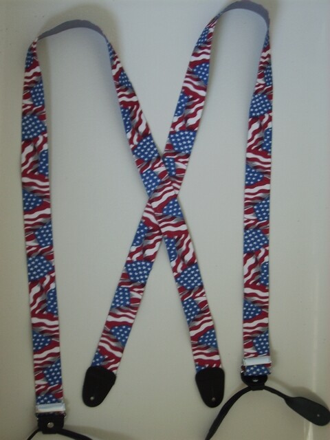 Men’s Suspenders – X 1-1/2″ & 2″ U.S. Waving Flag, Button Leather, USA Made