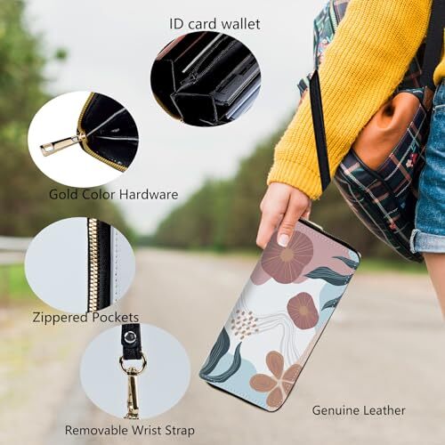 Womens Wristlet Wallets Large Capacity Card Holder Cash Pocket Zip Around Top
