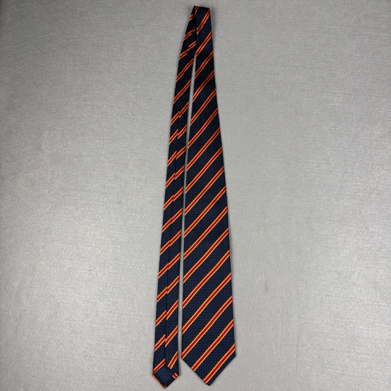 Ermenegildo Zegna Silk Tie Navy Blue Orange Burgundy Stripe Made in Italy 3.5″