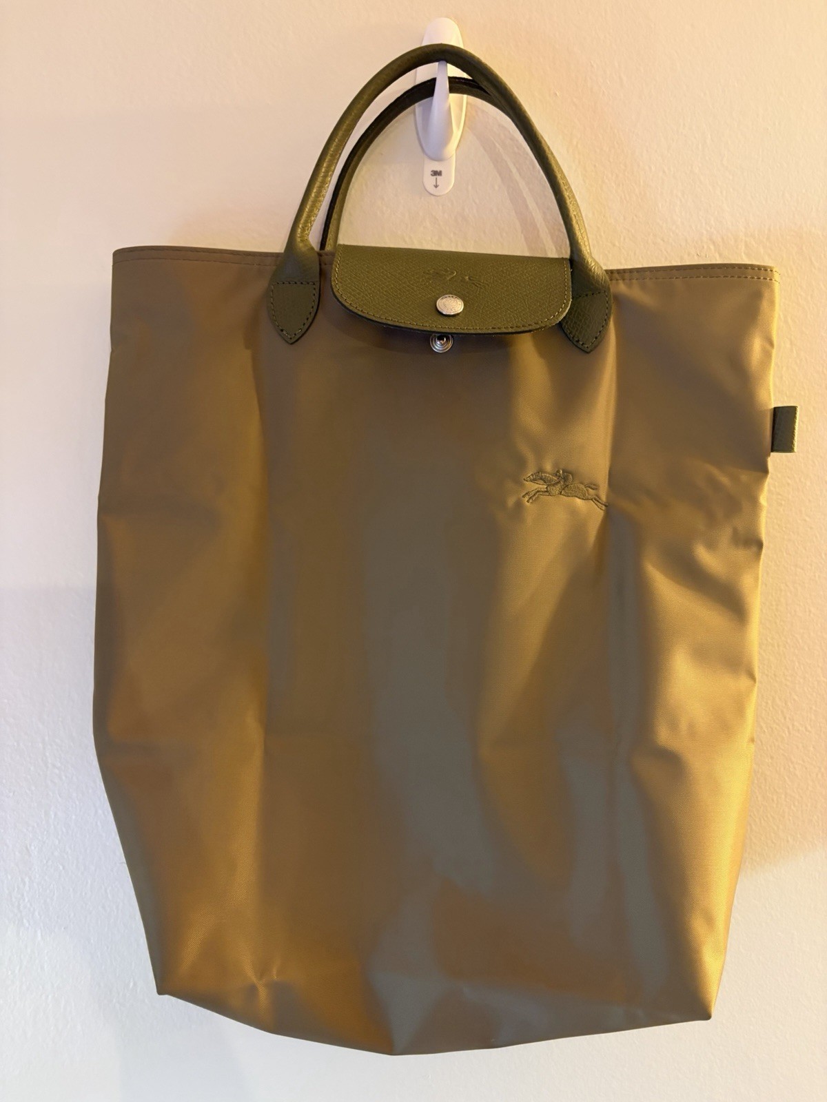 Longchamp Artichoke Green Tote Top Handle Snap Closure Silver Hardware Women