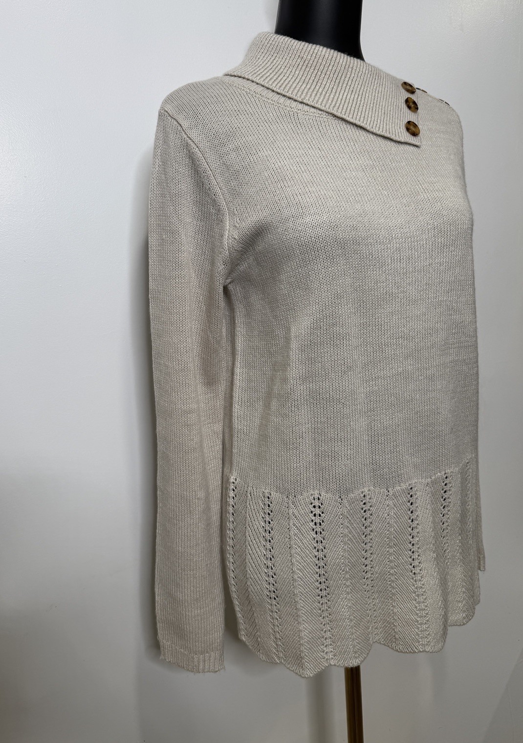 Olive And Vine Envelope-Collar Marled Sweater Warm Ivory Size Small