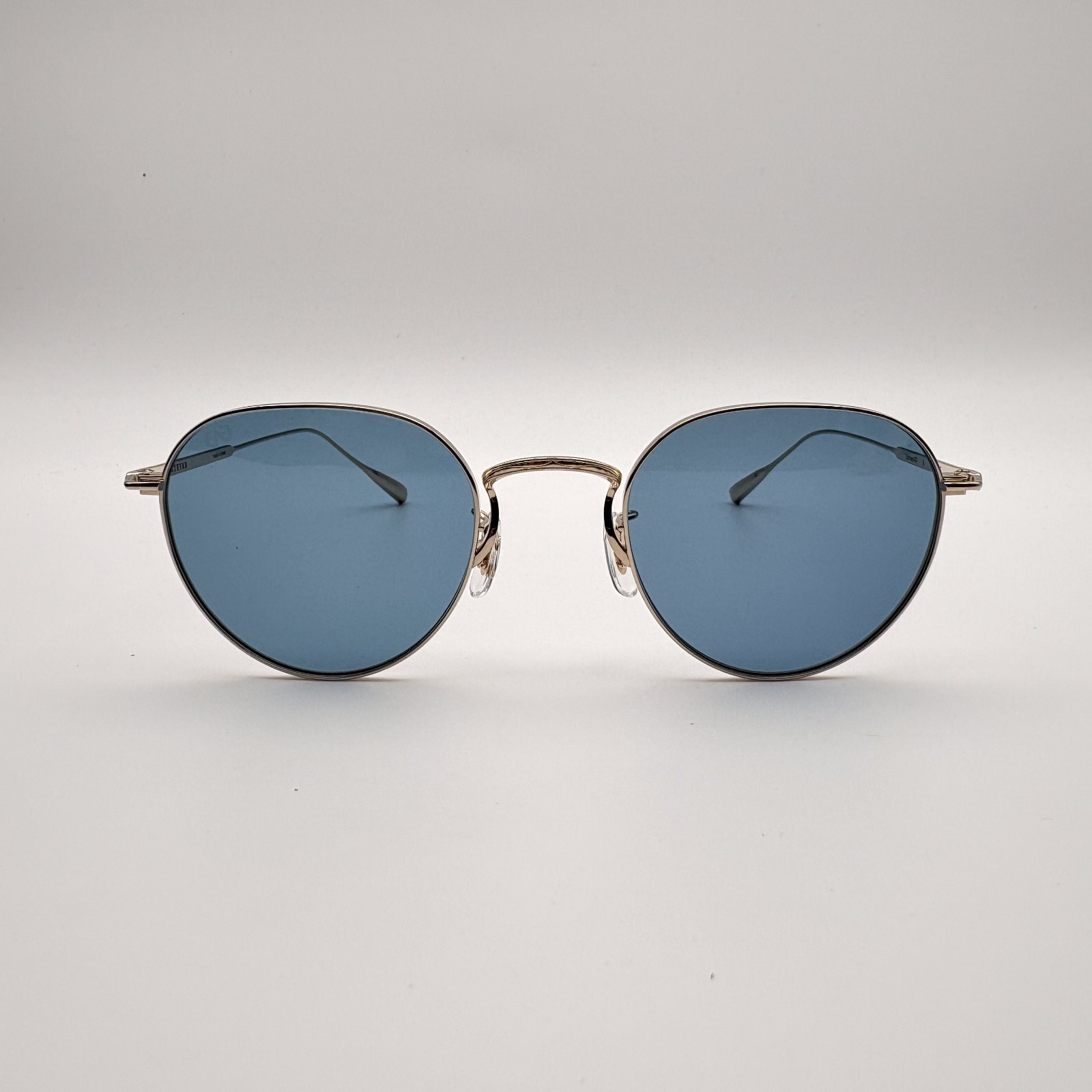 EYEVAN Fairway (47) G-BLU Polished Gold Panto Sunglasses with Light Blue Lenses
