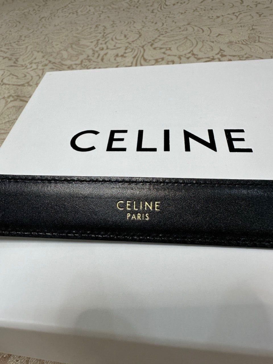 CELINE Triomphe Belt Black Smooth Leather Gold Buckle Logo Box Dustbag Size 85