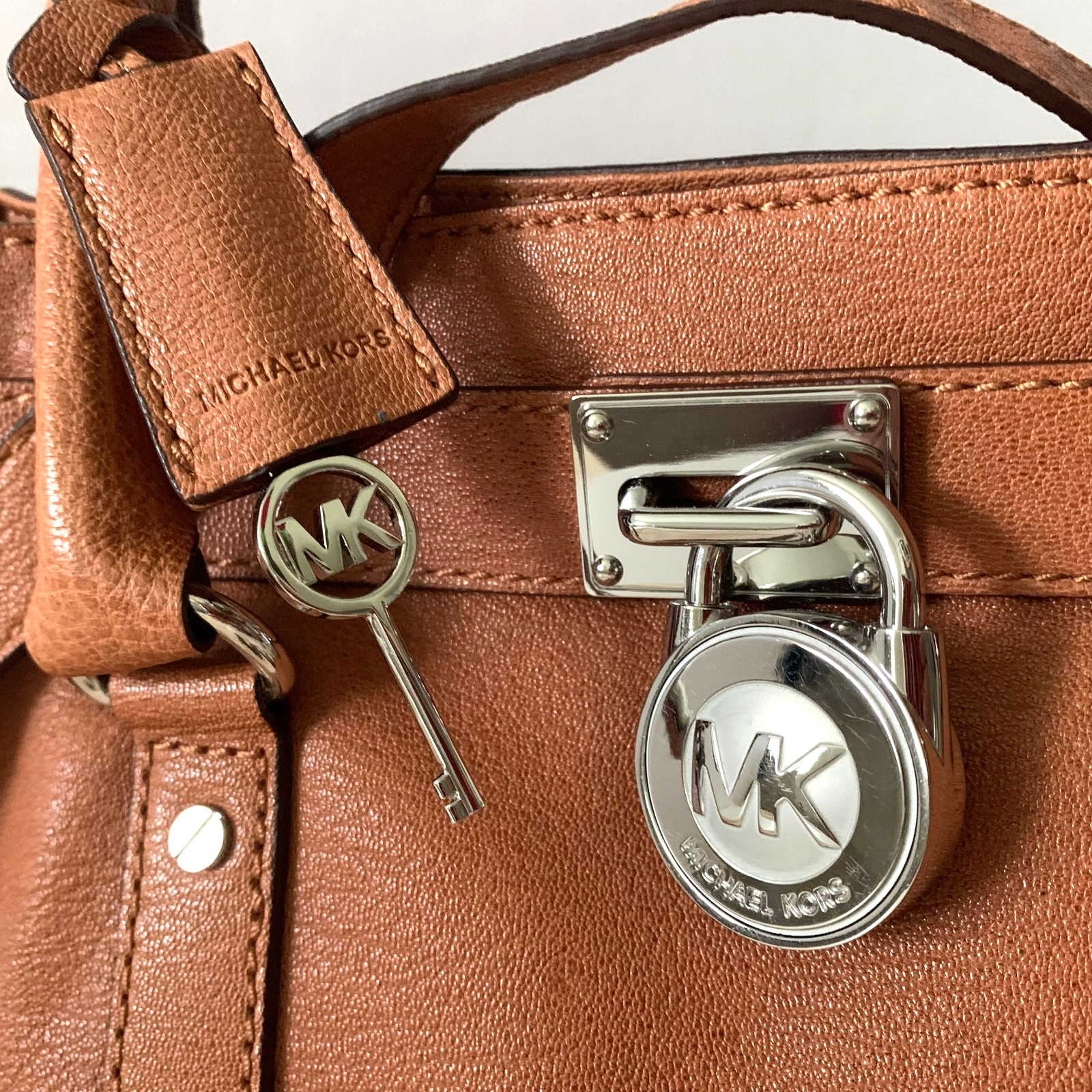 New Michael Kors Leather Hamilton East West Bag Luggage Brown Silver Hardware