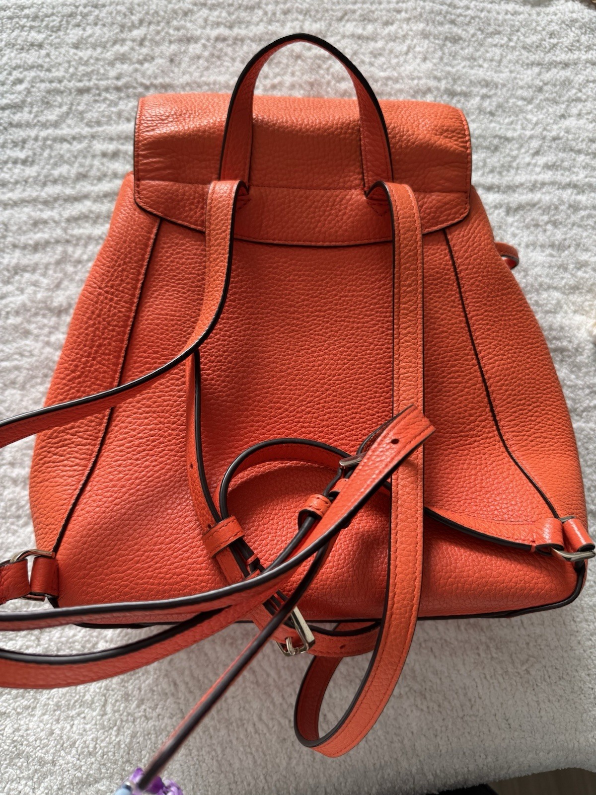 kate spade new york Orange Pebbled Drawstring Backpack w/ Pouch Zip Pocket