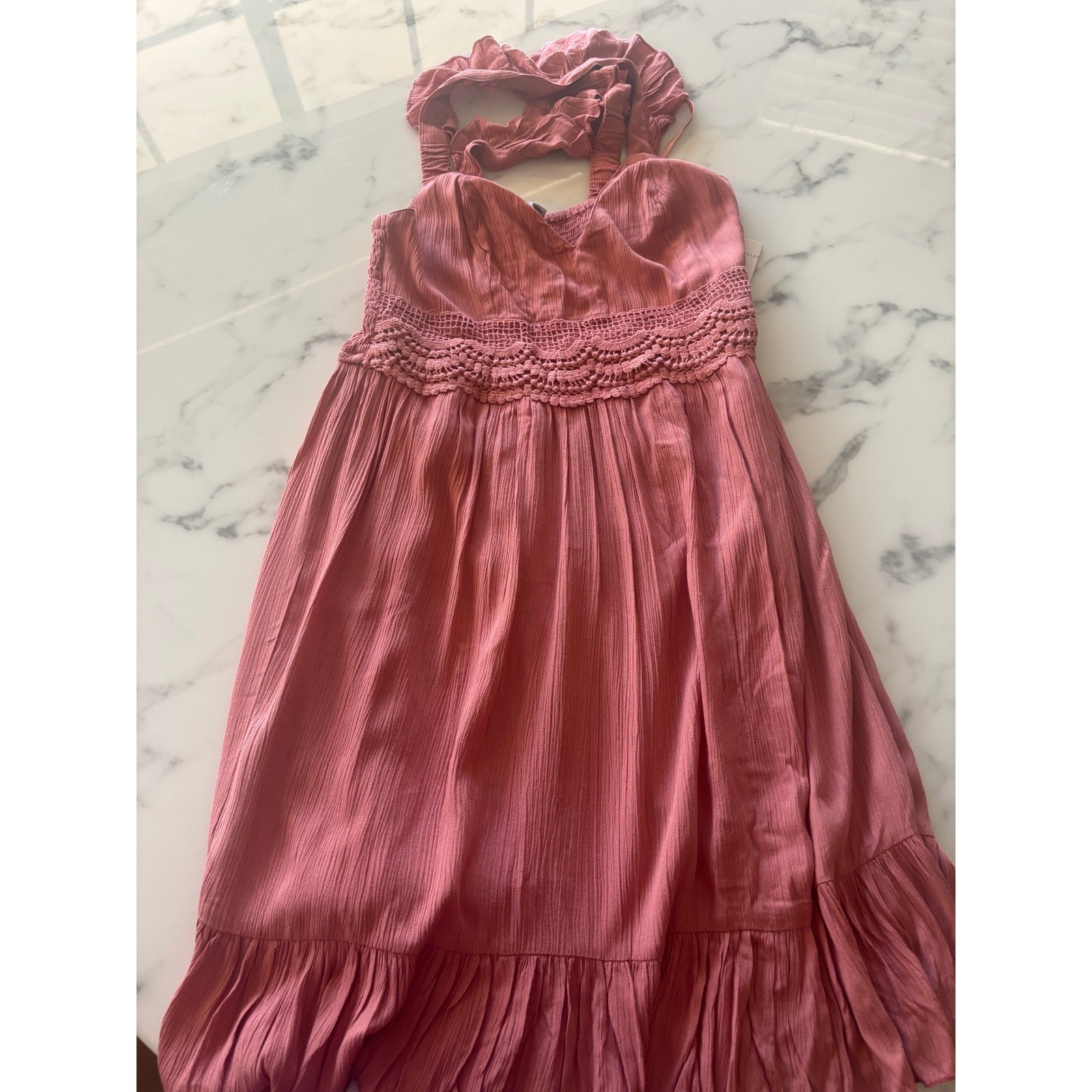 Sincerely Jules Terracotta Rose Crochet Ruffle Flutter Strap Mini Dress S NWT