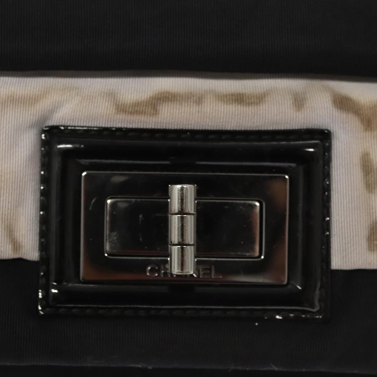 CHANEL Chain Shoulder Bag Nylon Black Silver CC Auth 125969