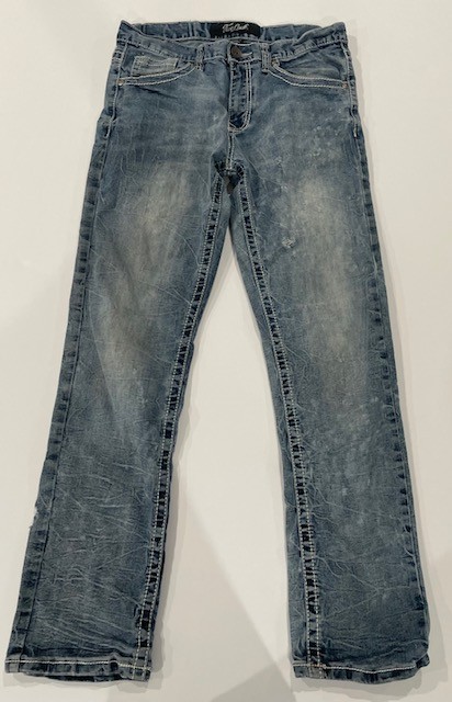 True Luck Men’s Blue Jeans Size 32×32 Medium Wash Stretch Denim Embroidered Flap