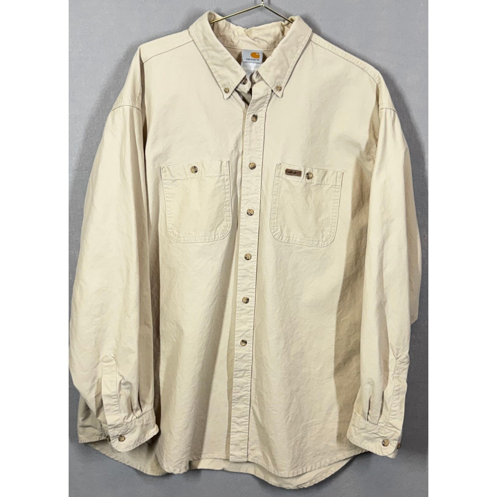 Carhartt Long Sleeve Button Down Work Shirt Men’s XL Beige Heavyweight Cotton