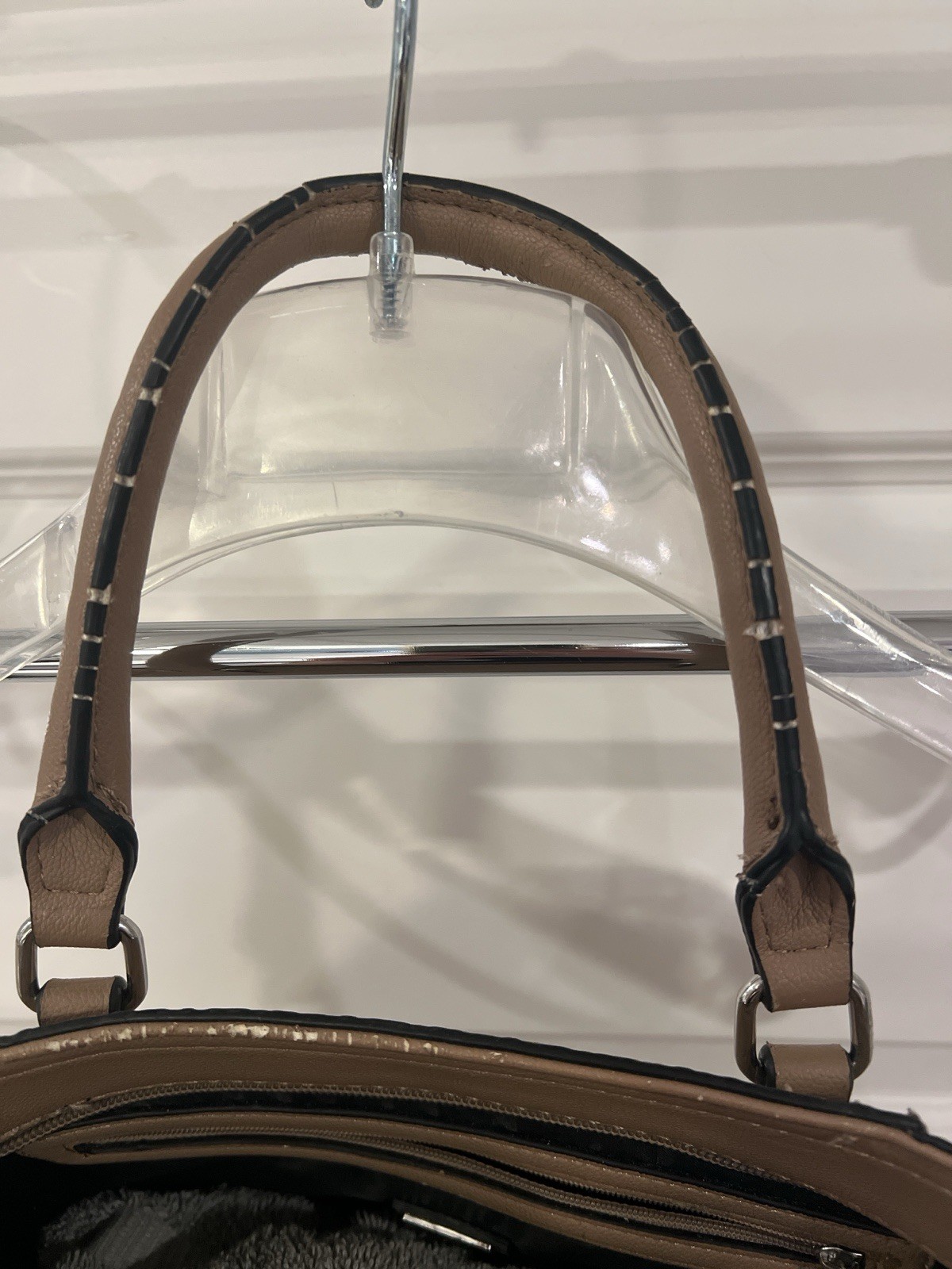 GUESS Brown Logo Satchel Top Handle Bag Double Handles Zip Closure Silver HW