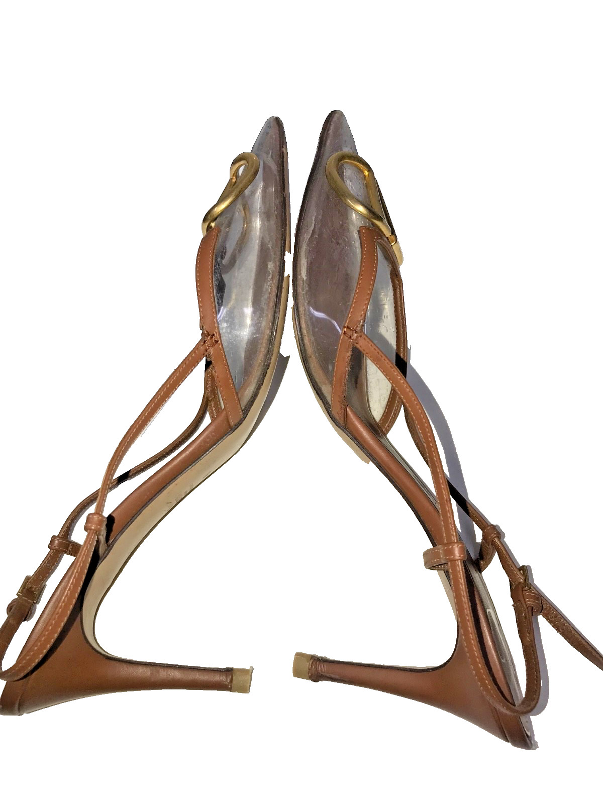 Valentino Garavani Vlogo Brown Pointed Toe Transparent Slingback Pump SZ 40