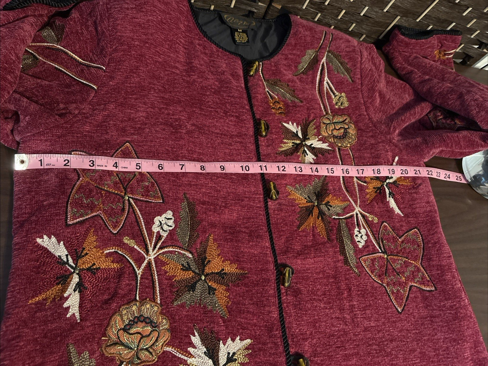 Vintage Alex Kim Womens Jacket Medium Embroidered Toggle Button Up Artsy Boho