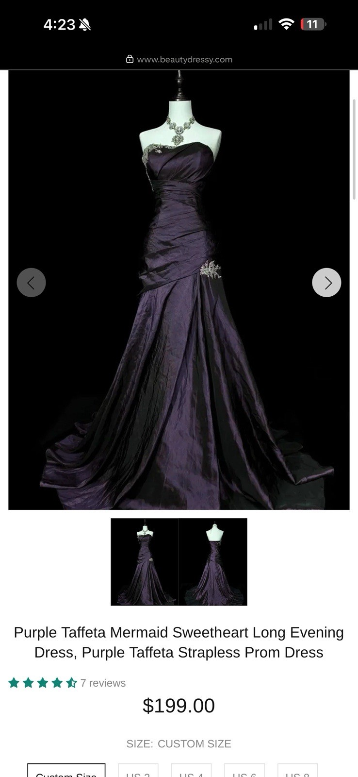 Purple Taffeta Mermaid Gown Sweetheart Strapless Long Beaded Prom Formal