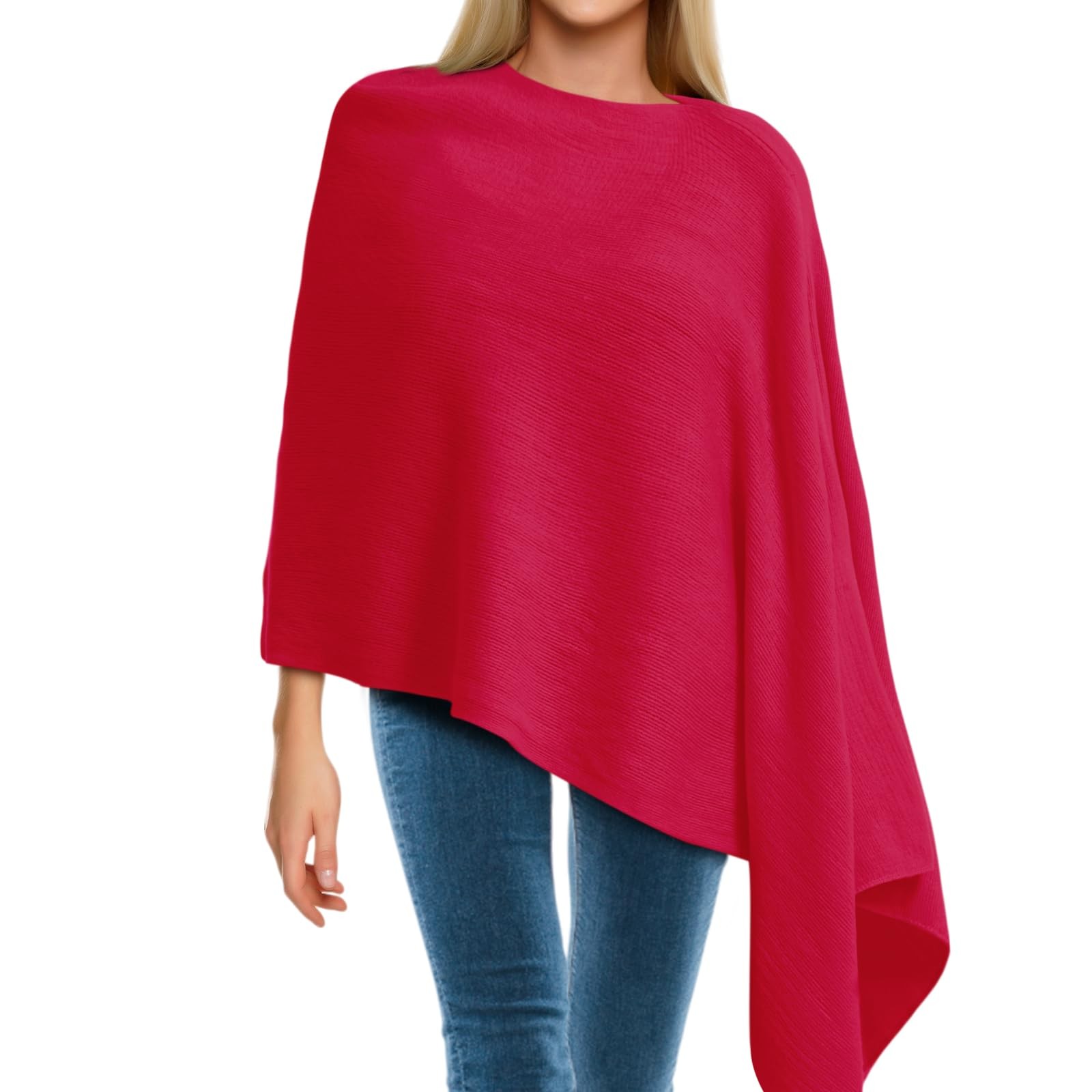 Hercicy Women Ponchos Sweater Solid Knit Versatile Lightweight One Size, Red