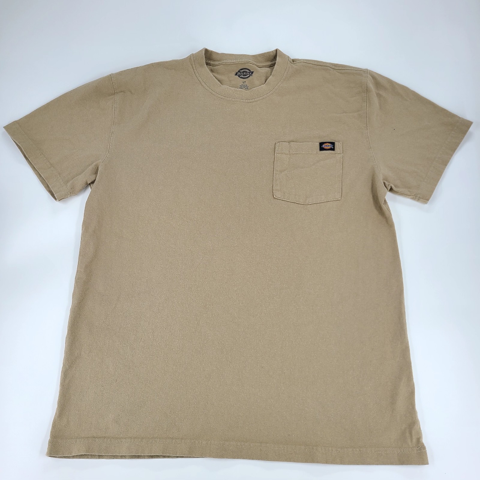 Dickies Men Large Tall Tan Khaki Short Sleeve Pocket Distressed Workwear T Shirt