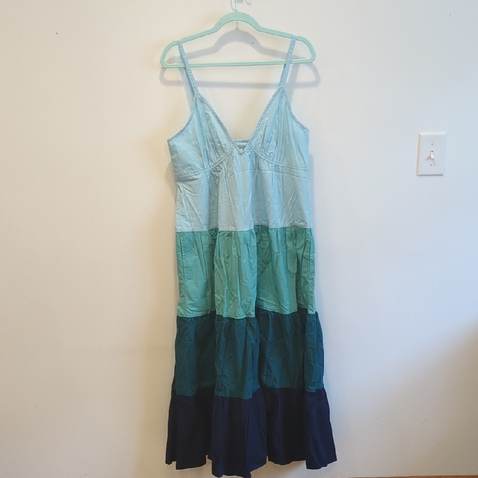 Coastal Boho Beach Resort A.N.A Blue Teal Cotton Maxi Sundress Cover-Up Large