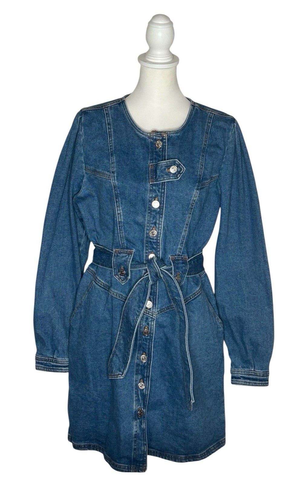 Sezane Cherine Denim dress Sz 12 EUC French Girl Utilitarian
