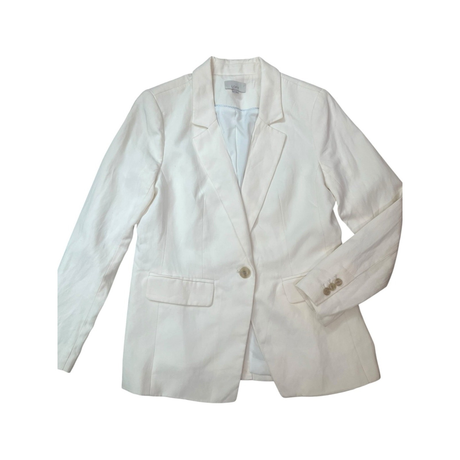 Loft Slub Tailored Linen Blend Blazer Size 4 Ivory Preppy Euro Summer Preppy