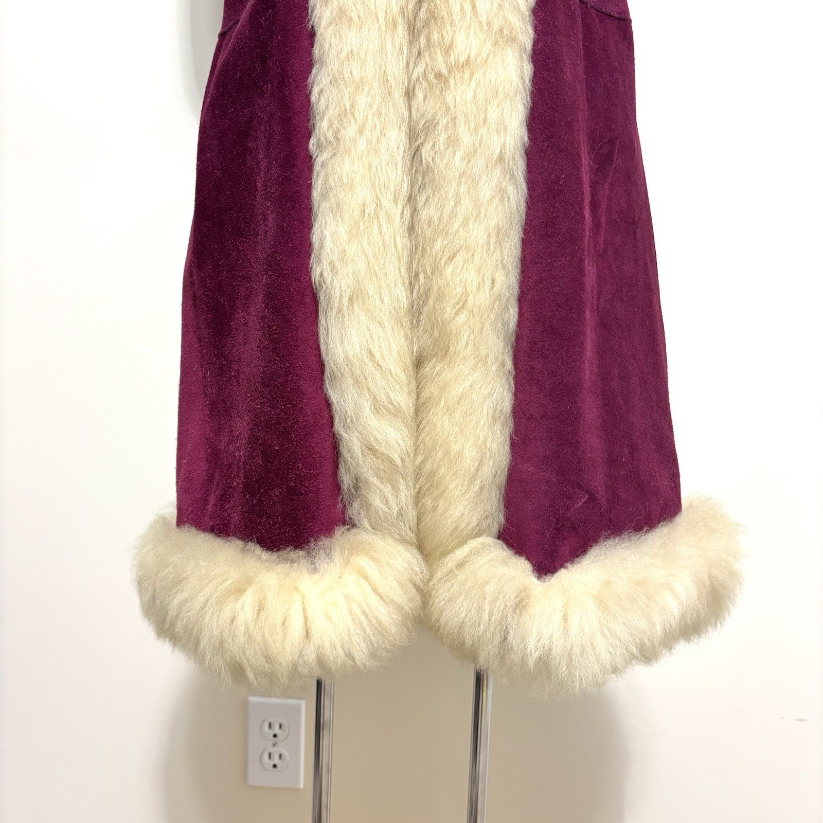 Vtg 60s 70s Penny Lane Burgundy Suede & Lamb Shearling Vest Hippie Afghan Coat S