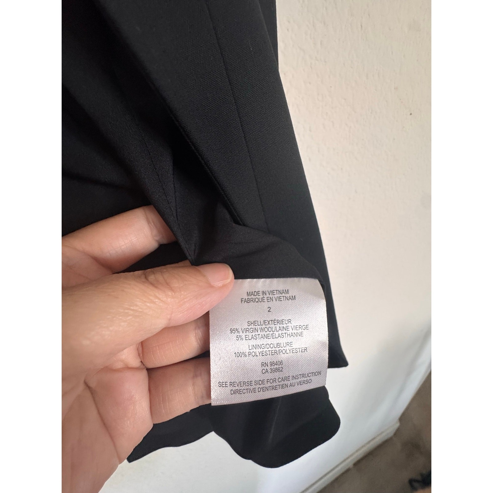 Theory Black Virgin Wool Open Front Collarless Blazer Jacket Size 2