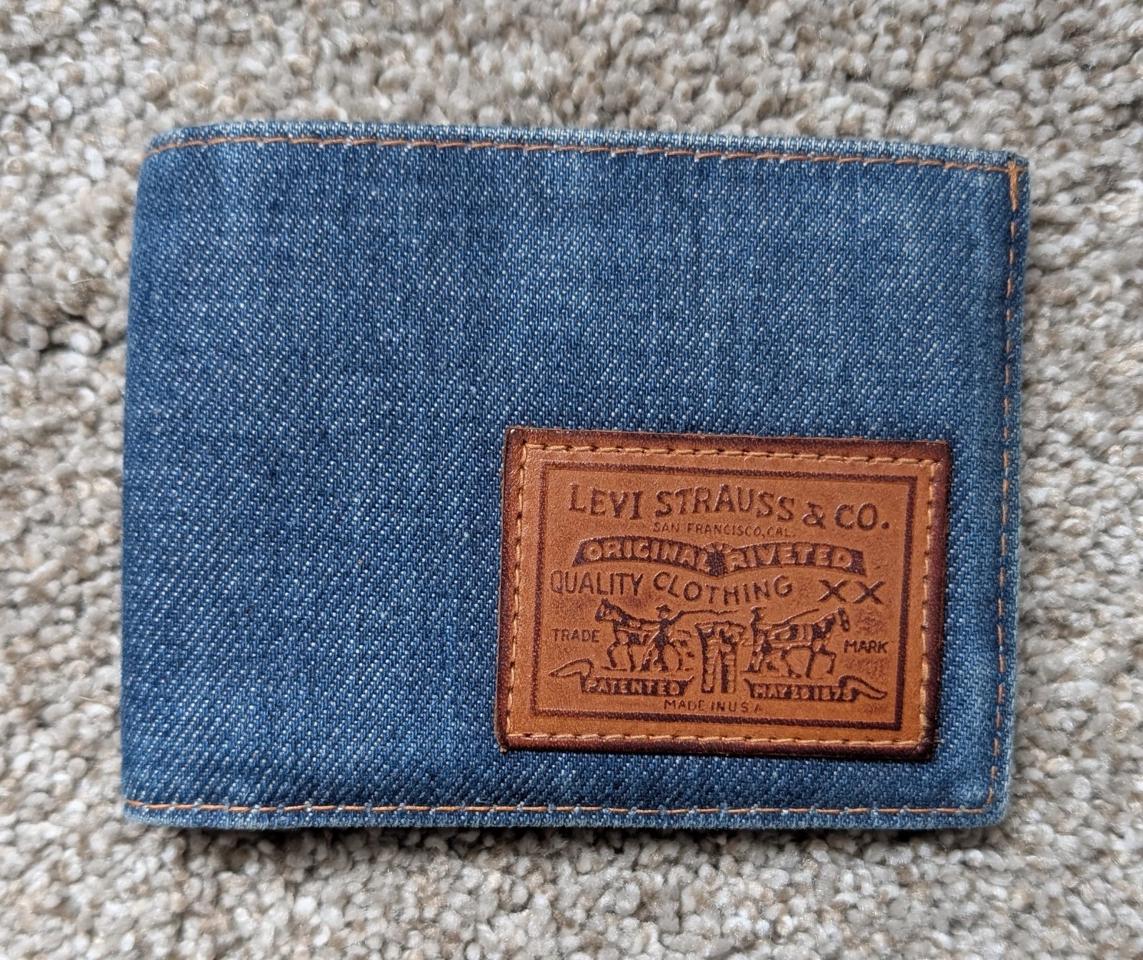 Vintage Levi Strauss denim leather wallet bifold two horse patch steerhide USA