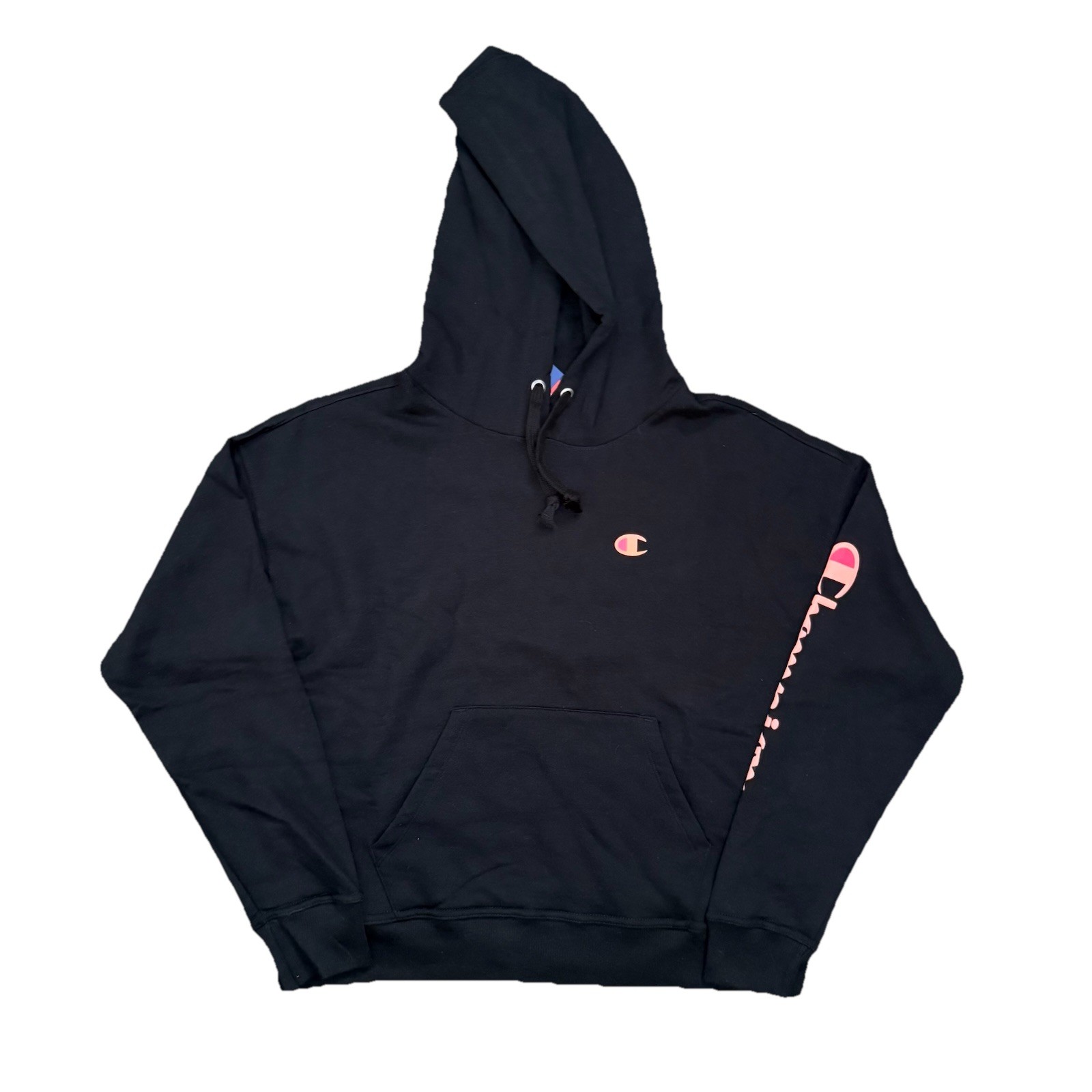 Women’s Champion Powerblend Fleece Hoodie Sweatshirt Black And Pink Size Small