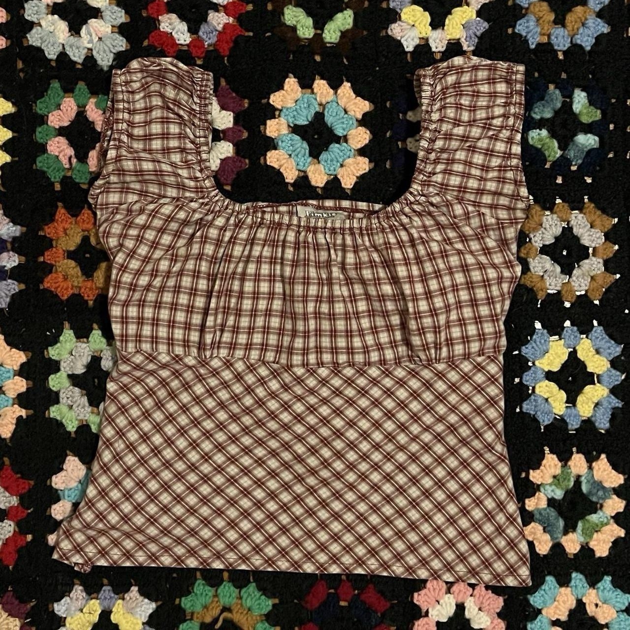 Vintage 2000s Plaid Milkmaid Lace Up Back Top