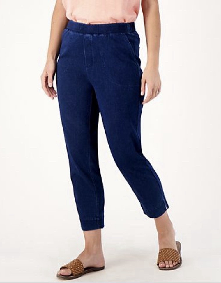 Denim & Co Women’s Med Wash Air Knit Cropped Pants with Slit Sz Med Tall